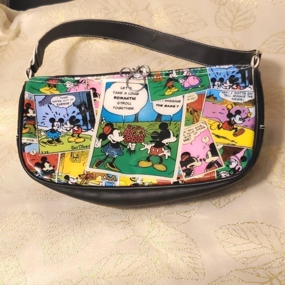 DISNEY World Kissing Mickey Mouse Minnie Mouse Zip Bag Purse Comic Cartoon